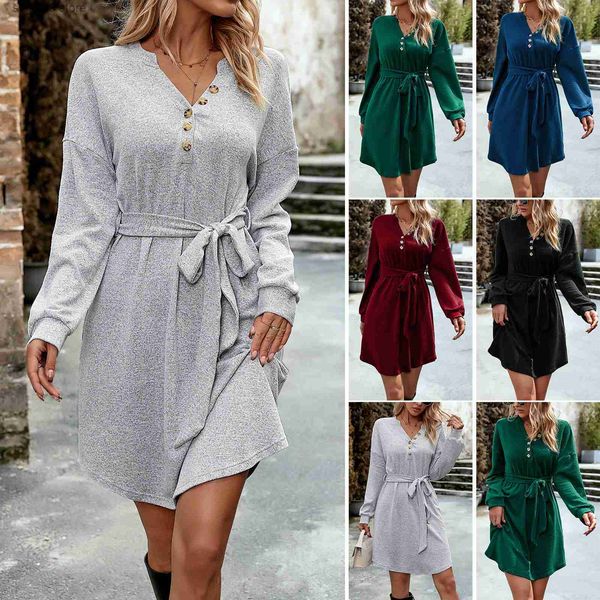 

basic casual dresses women's solid color dress 2023 autumn/winter casual long sleeve knitted short skirt t230727, Black;gray