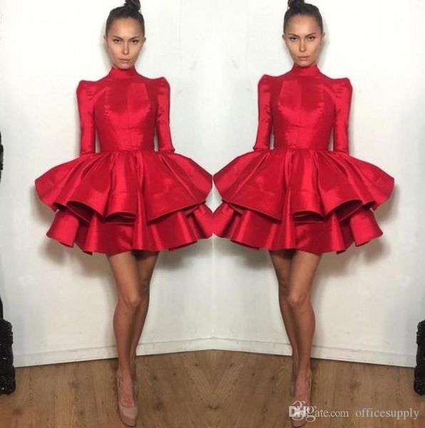

red short homecoming dresses long sleeve high jewel neck tiered ruffled mini short prom dress cocktail party gowns graduation dres3638732, Blue;pink