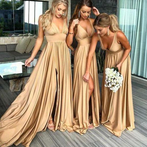 

bridesmaid dresses 2019 deep v neck front slit chiffon a line floor length maid honor dresses2147282, White;pink