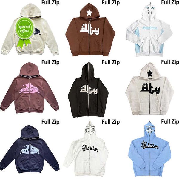 

23s men's hoodies sweatshirts mens y2k hip hop full zip up rhinestone hoodie men gothic streetwear long sleeve oversized anime sweatshi, Black
