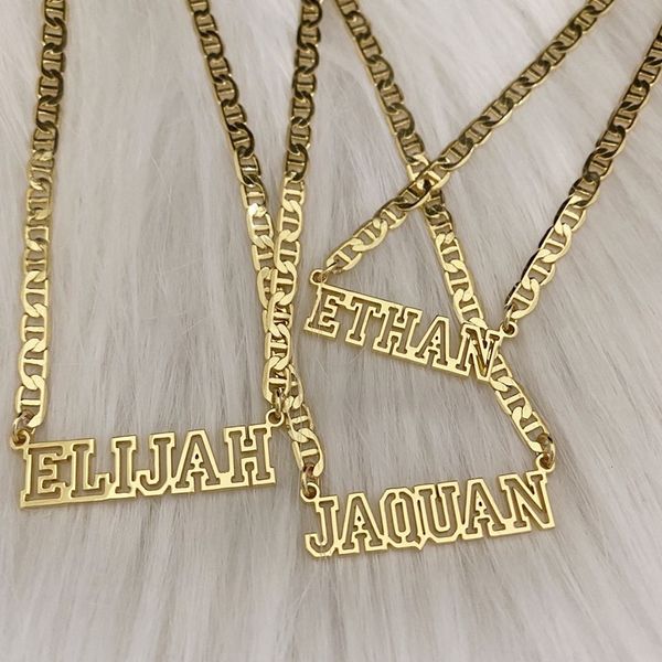 

pendant necklaces noelia stainless steel gold choker custom name necklace personalized flat chain nameplate for women men jewelry gifts 2307, Silver