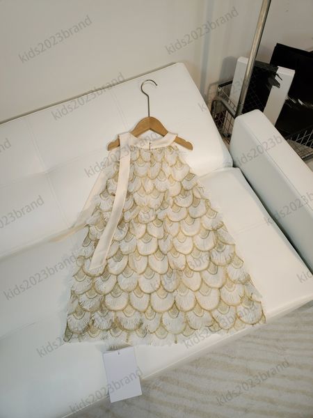 

designer sleeveless dresses embroidery vest dresses peacock style golden dresses for girls high end summer dresses brand skirts for children, Red;yellow