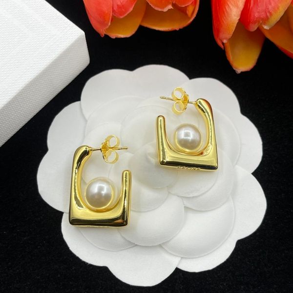 

designer pearl luxury earrings designer womens and ladies stud earrings gift for girlfriend and wife wedding loewe earrings party jewelry, Golden;silver