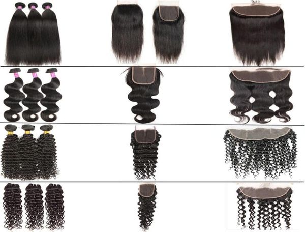 

malaysian human hair bundles with 4x4 lace closure body wave straight deep water wave brazilian virgin hair weaves with closure7706375, Black;brown