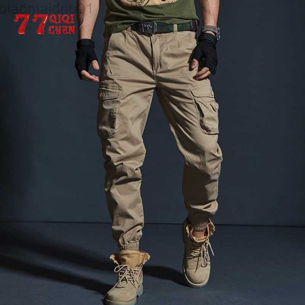 

men's pants military tactical pants mens joggers camouflage cargo casual pants male 100% cotton multi-pocket fashions large size trouse, Black