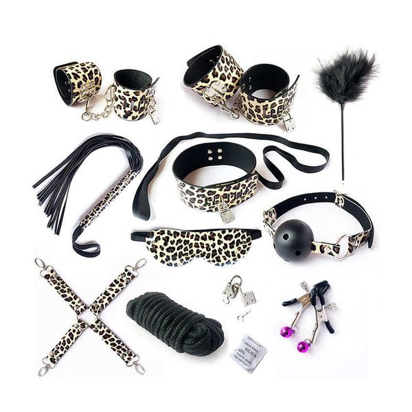 

sm products leopard print 10 piece set leather seduction role playing props