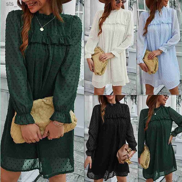 

basic casual dresses long sleeved new product 2021 spring/summer jacquard wool ball elegant a-line skirt for women t230727, Black;gray