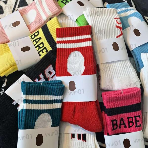 

23s designer sock classic fashion retro sports socks men's women's aape embroidered towel bottom medium sleeve men's and wome, Black