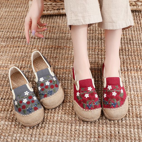 

2023 new ethnic style embroidered shoes shallow cut low cloth shoes espadrilles for youth girls womens designer sneakers loafers white red t, Black