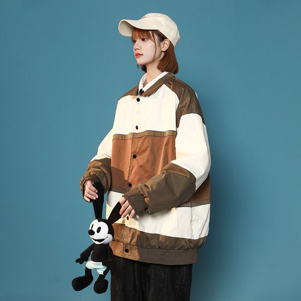 

men's jackets lapel technical jacket color block coat autumn single layer harajuku fashion casual couple baseball clothes streetwear 23, Black;brown