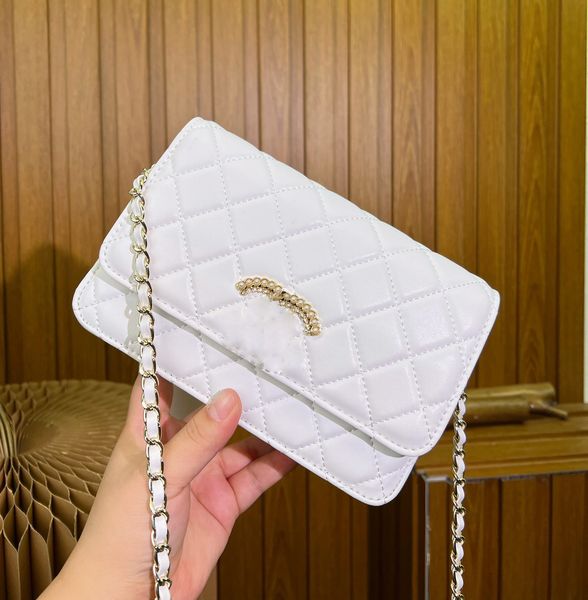 

chanei designer shoulder bag cross body luxurys handbags classic flap chain shoulder bag messenger bag genuine leather pearl inlaid buckle l