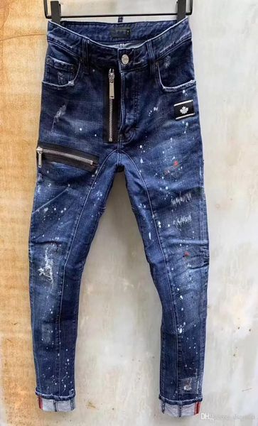 

dsqsury dsq jeans mens luxury designer jeans skinny ripped cool guy causal hole denim fashion brand fit jeans men washed pants 6968609270, Blue