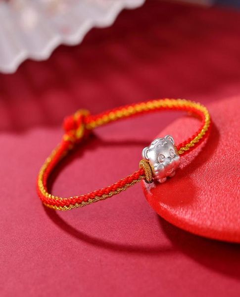 

2022 year of the tiger zodiac red string charm bracelets 999 pure silver twocolor braided bracelet5835385, Golden;silver