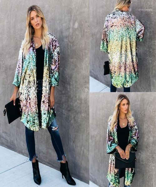 

women039s jackets casual trumpet sleeve sequin cardigan jacket15777601, Black;brown