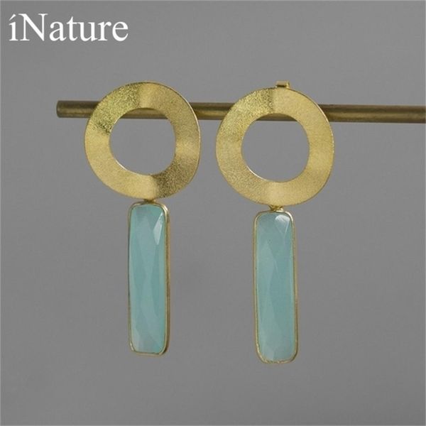 

inature 925 sterling silver fashion modern geometric natural stone drop earrings for women jewelry 2103127972164