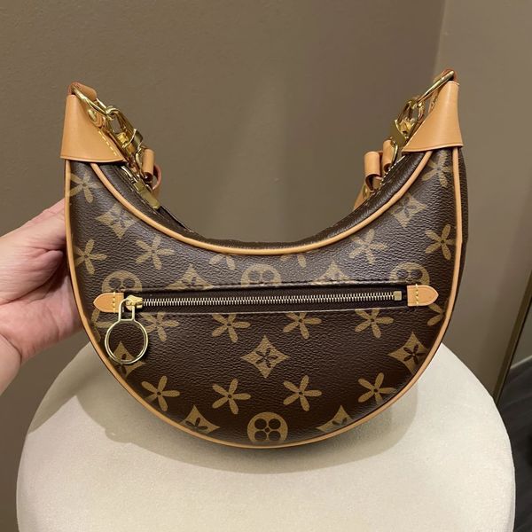 

fashion zipper flower clutch handbag bag women m81098 croissant metal leather tote crossbody half moon bag straps mens luxury designer loop