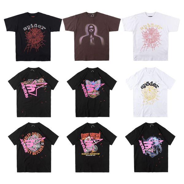 

men t shirt pink young thug sp5der 555555 mans women quality foaming printing spider web pattern tshirt fashion tees, White;black