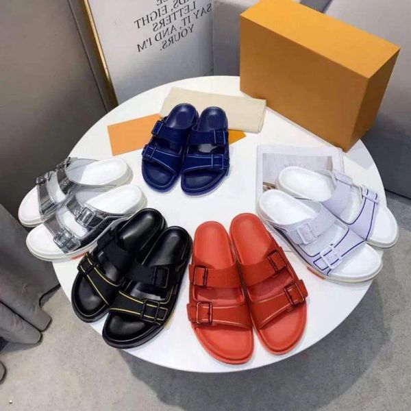 

2023 fashion designer leather platform sandals womens slippers slide summer platform flats men's beach slippers lace box dust bag size, Black