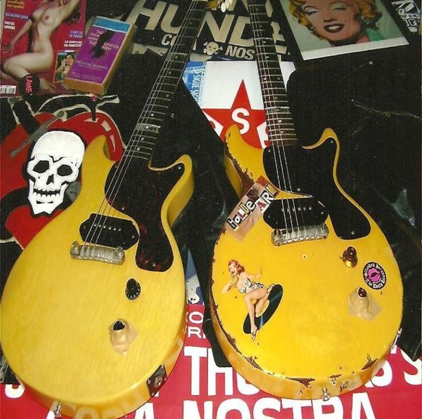 

1959 junior dc tv yellow cream relic electric guitar black p90 dog ear singlecoil pickup red turtle shell pickguard wrap around5625394