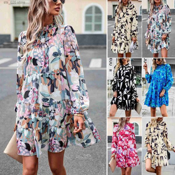

basic casual dresses printed dress 2023 autumn/winter women's elegant and elegant long sleeve short skirt t230727, Black;gray