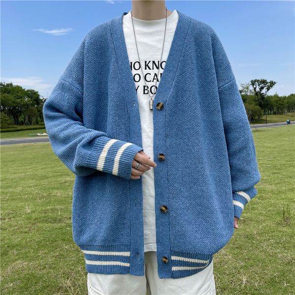 

men's sweaters british retro cardigan sweater korean harajuku academic knitted sweater pullover hip hop streetwear loose knitwear 2307, White;black