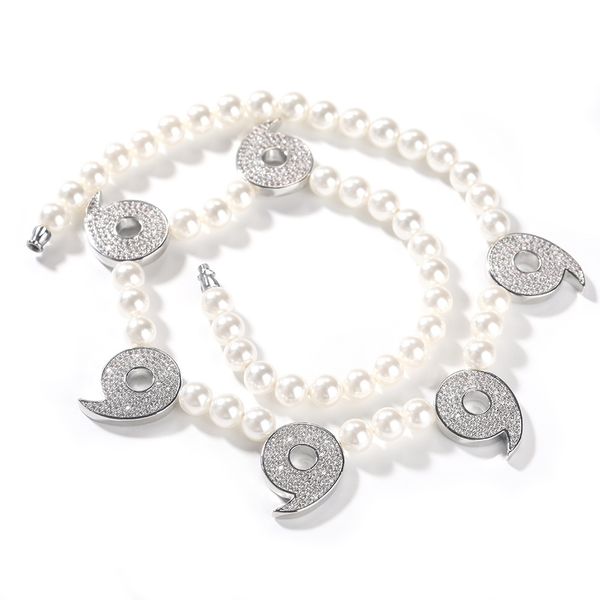 

hip hop cubic zircon 666 pearl beads chain necklace mens rap jewelry, Black