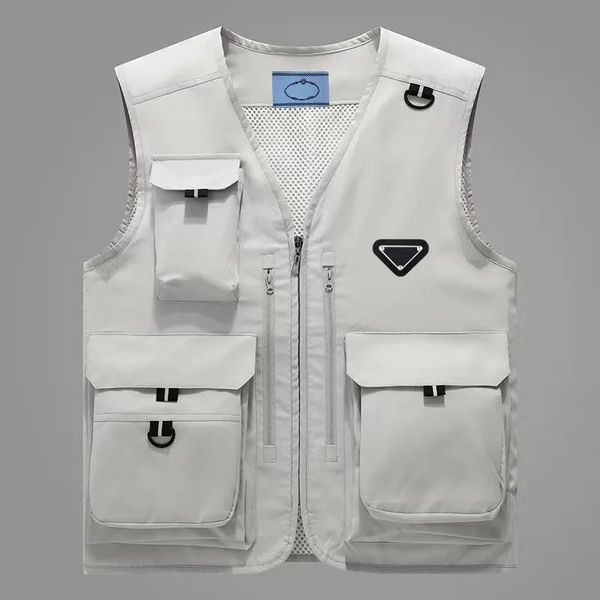 

men's vest designer men's coat summer vest outdoor sports casual multi-pocket multi-function v-neck vest fashion women's coat, Black;white
