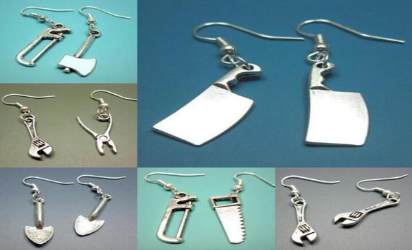 

home mini gadget hammer saw shovel kitchen knife alternative creative novelty charm pendant hip hop earring jewellery for women gi9150342, Silver