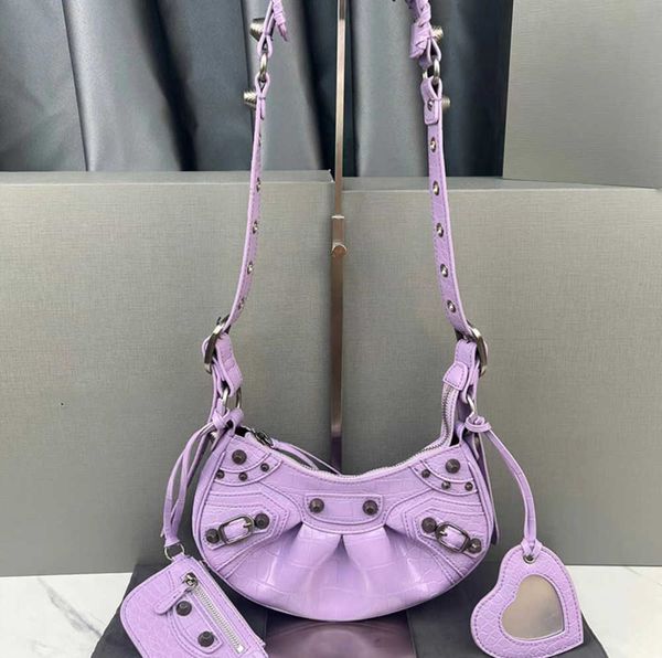 

le cagole series half moon dumpling bag willow stud motorcycle fine-graineds crocodile pattern leather with heart-shaped makeup mirror shoul