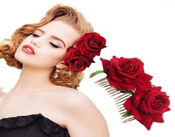

10pcslot girls fashion hair combs big rose flower headwear hairs accessories for wedding women bride hairdress9624113