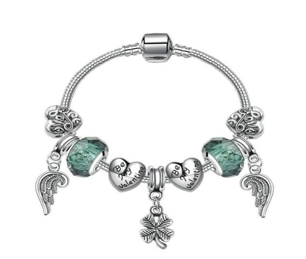 

new diy jewelry charm bracelet angle wing four leaf pendant charm beads accessories 925 silver bangle for girl women bracelet2722774, Golden;silver