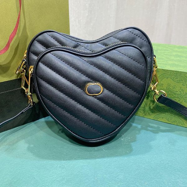 

fashion designer bag womens solid color leather shoulder bag fashion heart shaped chain bag multi function wallet card bag 751628