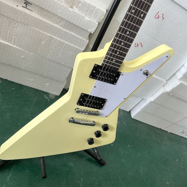 

custom shop, shaped goose shaped yellow electric guitar, rosewood fingerboard, black hardware, ing