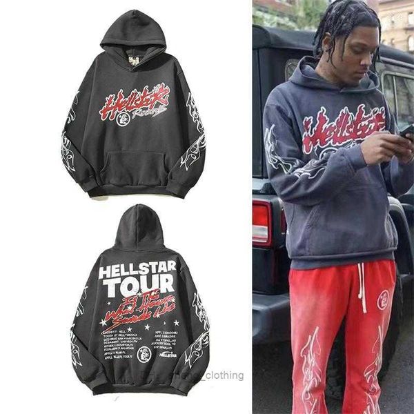 

men's hellstar high street ins vintage mud printed red hoodie with fleece for men and women loose fitting trapstar 9f5i, Black