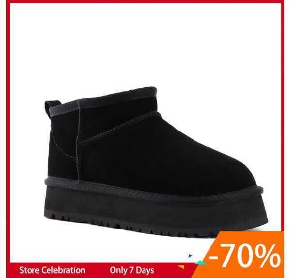 

boots 2022 designer australia platform boots warm winter snow boot thick bottom real leather slip-on fur ankle snow bootieshugggss, Black