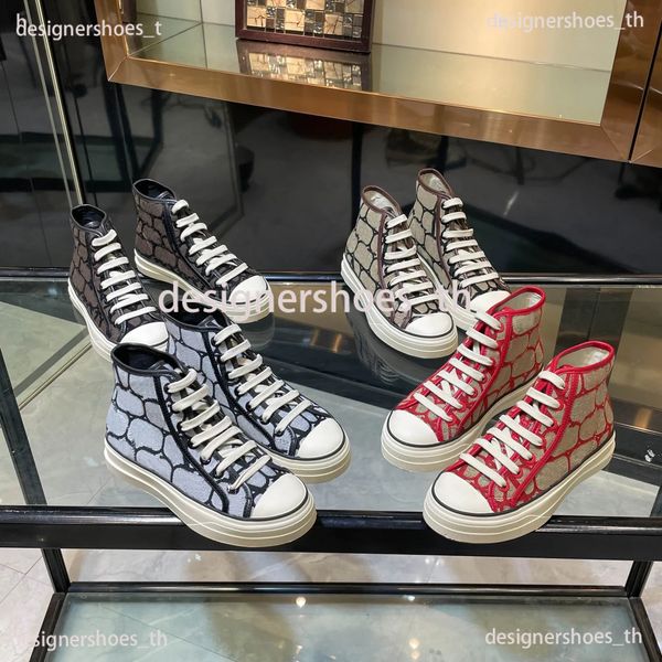 

designer shoes men women toile iconographe canvas shoes low sneaker rubber sole stretch cotton platform shoes high sneakers, Black