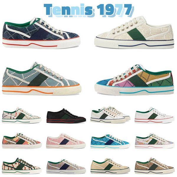 

new luxurys designers shoe 1977 sneaker tennis canvas beige blue washed jacquard denim women shoes ace rubber sole embroidered vintage casua, Black