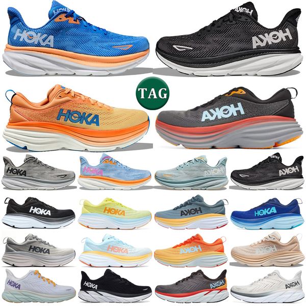 

hoka running shoes hokas bondi 8 clifton 9 men women black white blanc de blanc peach whip shifting sand mens trainers sports sneakers