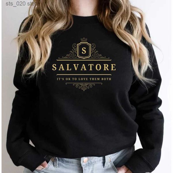 

women's hoodies sweatshirts salvatore it's ok to love them both sweatshirt vampire brothers hoodie mystic fall sweatshirts long sl, Black