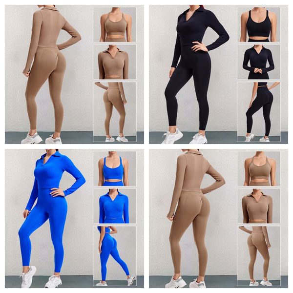 

new sports yoga suit three piece set fitness running long sleeve coat cross back bra fitness suit, White;red