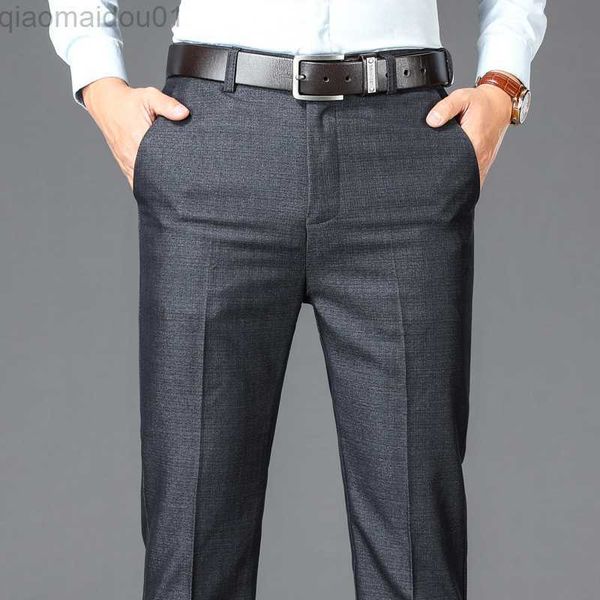

men's pants new business casual suit pants men solid high waist straight office formal trousers mens classic style suit long pants plus, Black