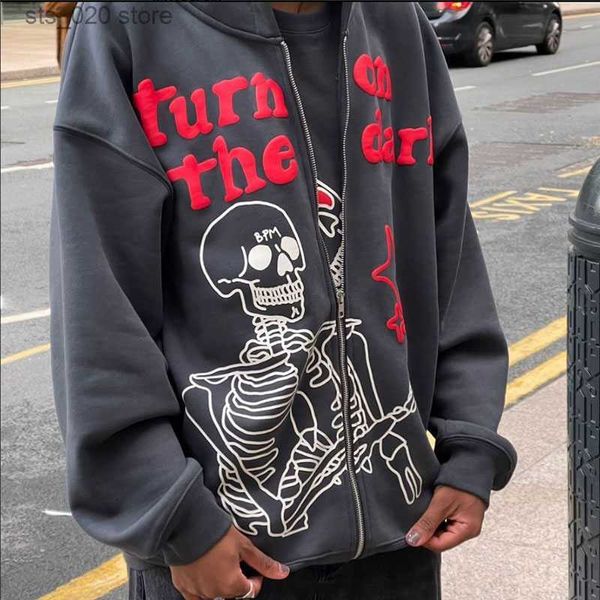 

women's hoodies sweatshirts men's hoodies hip hop skeleton print long sleeve oversized sweatshirts y2k gothic grunge zip up hoodi, Black