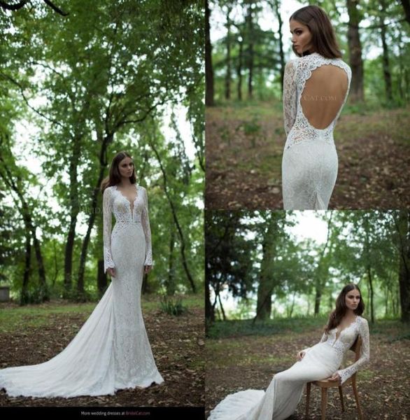 

lace mermaid wedding dresses 2019 berta long sleeves backless sweep train ruffles bohemian bridal gowns new collection custom made9425254, White