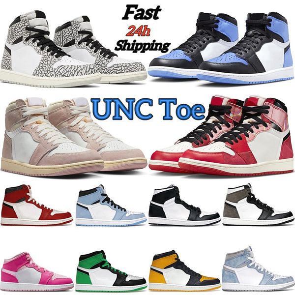 

1s men basketball shoes 1 unc toe university blue lucky green lost and found taxi black phantom fierce pink womens mens trainers sports snea