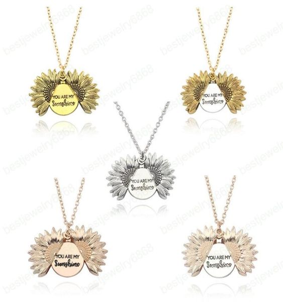 

new women gold necklace custom you are my sunshine open locket pendant necklaces flower jewelry christmas gift1272367, Silver
