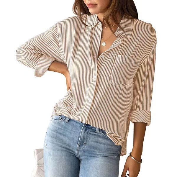 

designer shirt women shirts for women designer new korean version of baggy slimming striped shirt loose casual long sleeves three-quarter sl, White