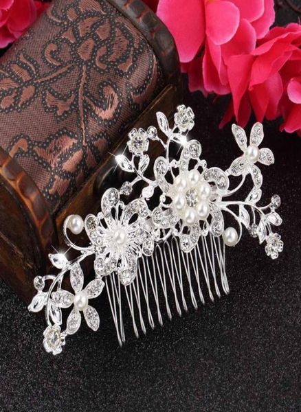 

whole1pc floral wedding tiara sparkling silver plated crystal simulated pearl bridal hair combs hairpin jewelry hair accessor6607932