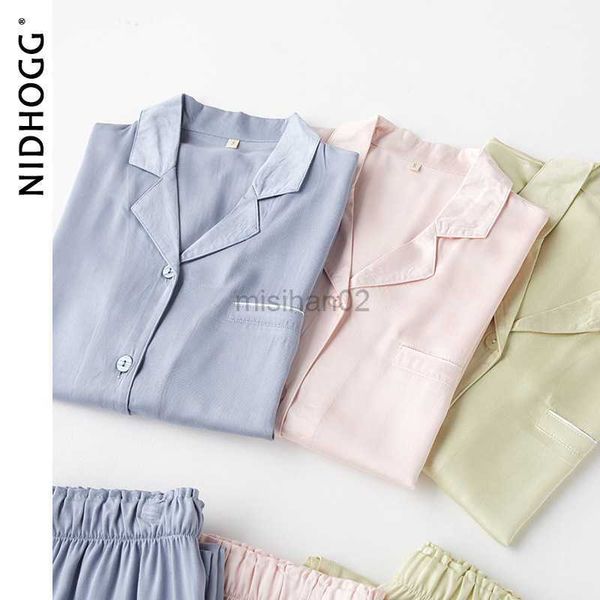 

women's sleep lounge couple's satin solid color pajamas turn-down collar long-sleeved pajama set autumn pocket 2 piece sleepwear h