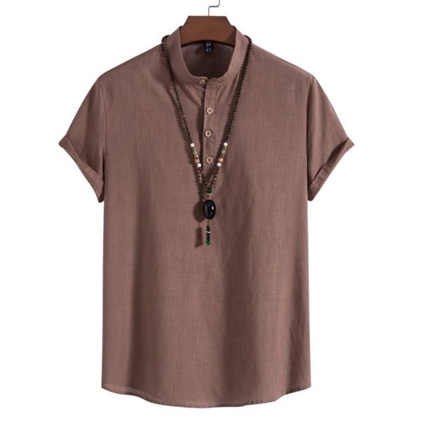 

mens casual shirts summer men shirt solid color short sleeve stand collar oversized clothing daily streetwear henley for male 230726, White;black