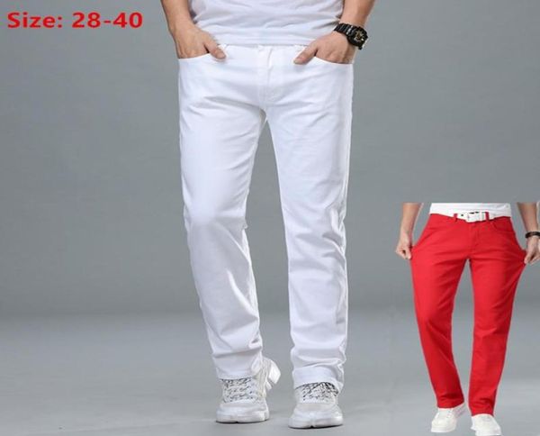 

men039s jeans white men plus size 36 38 40 loose oversized red trousers stretched denim mens casual slim fit straight elastic m3300790, Blue